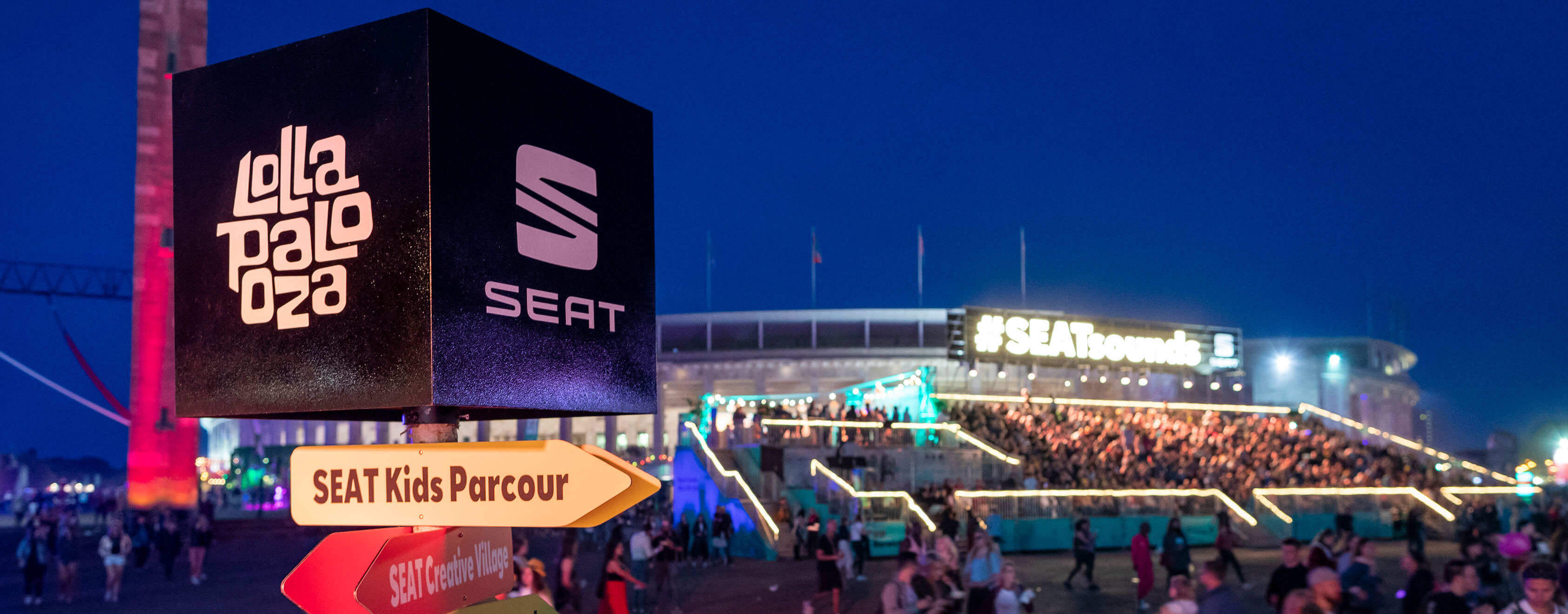 Lollapalooza muusikafestivali SEATi alade märgid ja logo – sponsor SEAT