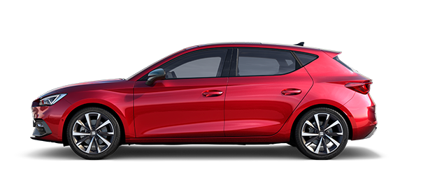 New SEAT Leon 2021 hatchback side view in desire red colour 1